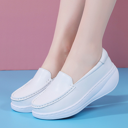 Women's Summer Breathable Soft Sole Nurse Shoes, Non-Binding White Thick Heel Height Wobble Shoes, Fall/Winter Style, Dropshipping