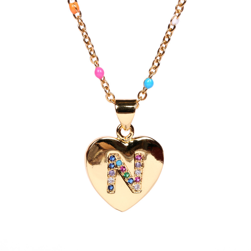 26 Letters Colorful Zircon Heart-shaped Pendant Necklace Wholesale display picture 6
