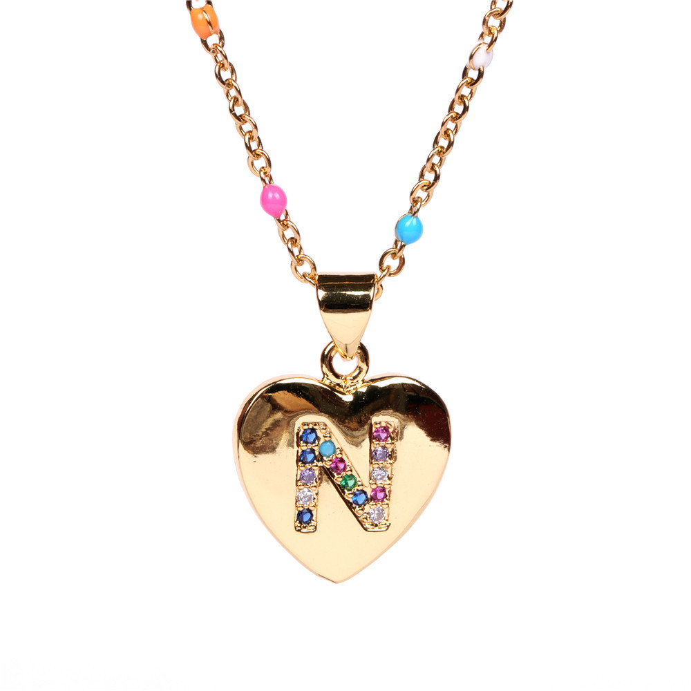 26 letters colorful zircon heart-shaped pendant necklace wholesale