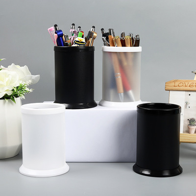 创意小清新文具笔桶简约磨砂桌面办公收纳筒可拆卸圆形塑料收纳盒|ms