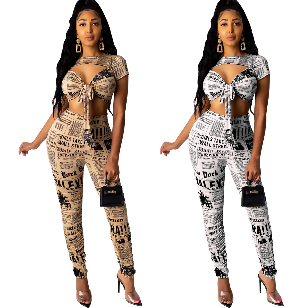 bandage print wrapped chest waist trousers two-piece set Nihaostyles wholesale clothing vendor NSTYF72932