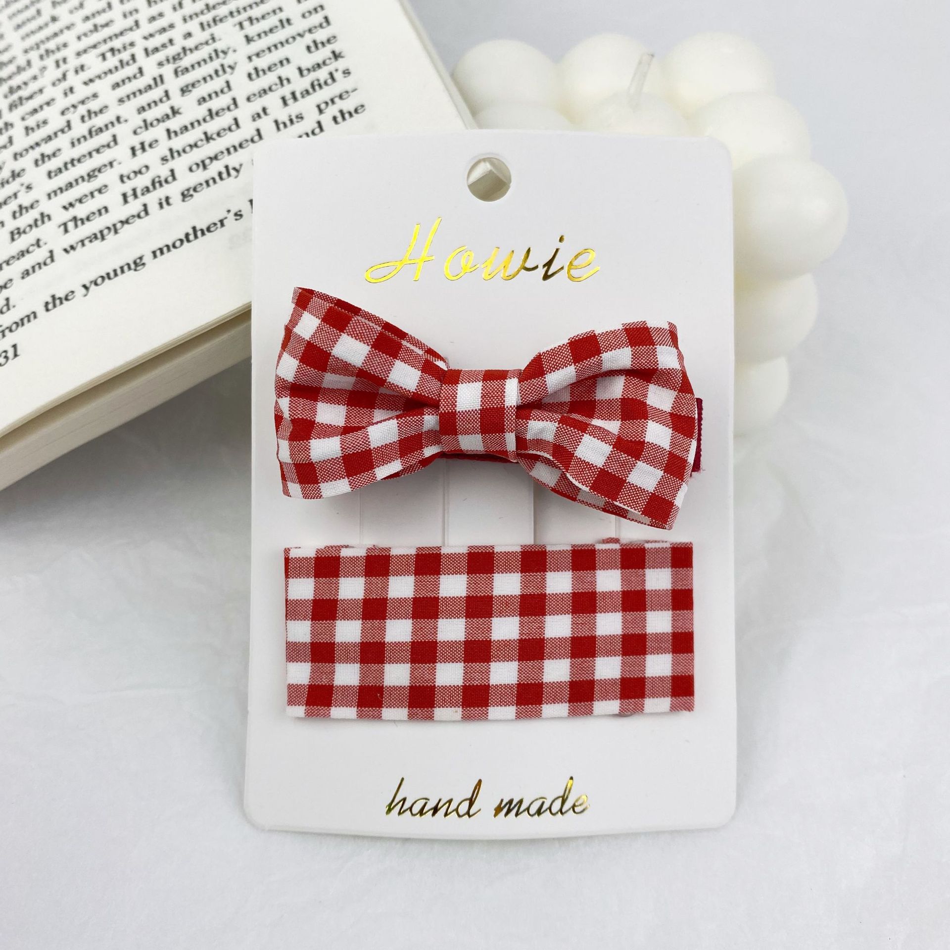 Red Wave Dot Fabric Bow Hairpin Set display picture 8