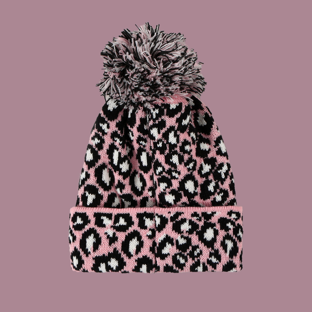 Otoño E Invierno Bola De Piel Caliente Sombrero Femenino De Punto Con Estampado De Leopardo Sombrero De Moda Coreana-muestra De La Cara De La Pequeña Pareja De Lana Gorra Todo A Juego display picture 8