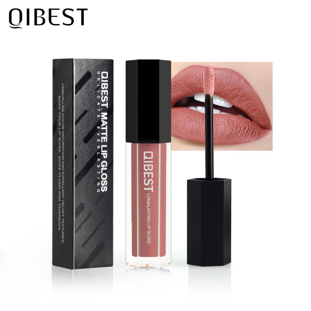 Factory wholesale QIBEST makeup hexagon lip gloss matte matte matte face makeup lip gloss non-stick Cup lip glaze liquid lipstick