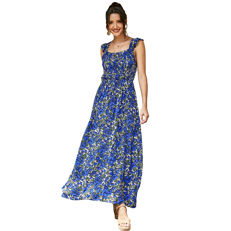fashion floral high waist sleeveless suspender long dress NSMAN53284