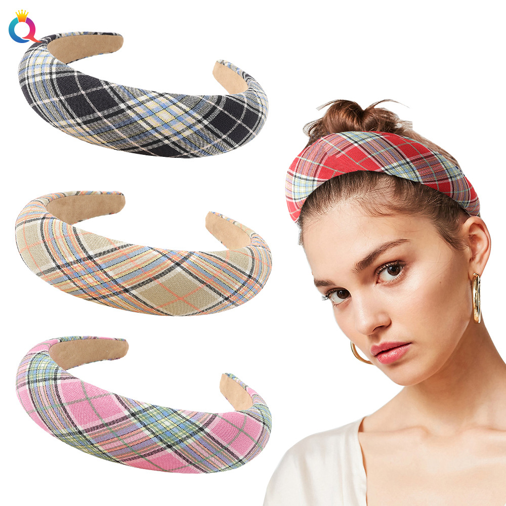 New Fashion Leather Sponge Hair Hoop Cloth Plaid Thick Wrapping Broadband Headband Nihaojewelry Wholesale display picture 25
