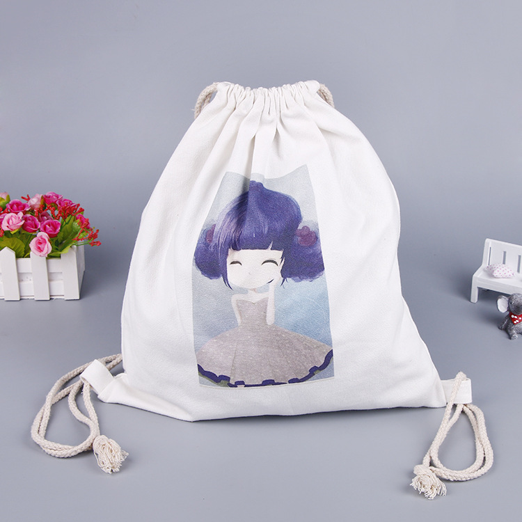 创意抽绳帆布束口袋背包袋 广告棉布袋双肩抽绳帆布袋定做logo