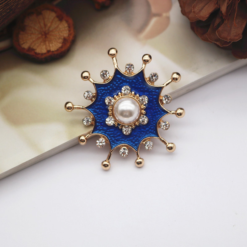 Fashionable and Gorgeous Diamond-Encrusted Gemstone Sunflower Enamel Brooch, Elegant Blue Legend Imitation Pearl and Diamond-Encrusted Brooch Pin