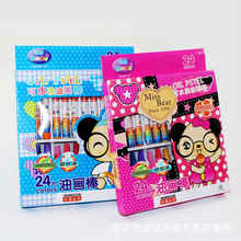 卡通彩色24色油画棒六棱角绘画笔涂鸦蜡笔儿童美术用品文具批发