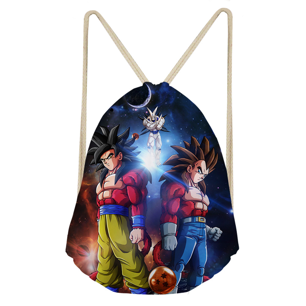 龙珠动漫懒人抽绳帆布包涤纶束口简约背包涤纶篮球足球印花双肩包