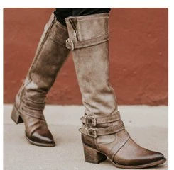 Новые европейские и американские осенне-зимние высокие сапоги римские сапоги с острым носком на толстом среднем каблуке мотоциклетные сапоги Amazon AliExpress Большие размеры