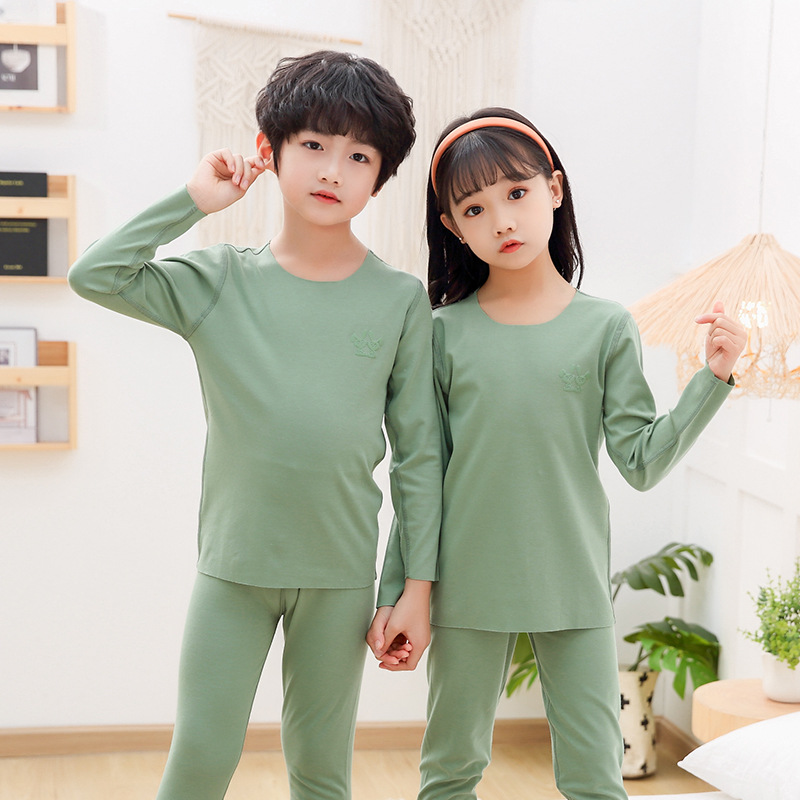 (2개) 어린이 추적없는 속옷 세트 소년 가을 옷 바지  소년과 소녀 중소 규모 어린이 소녀 가을 및 겨울 잠옷