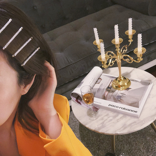 Korean style simple rhinestone cute hairpin for women Korean ins internet celebrity bangs clip side clip flash diamond one-word clip hairpin