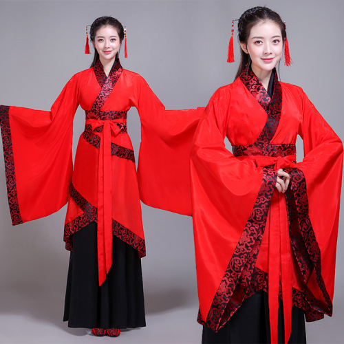 Red Chinese Hanfu Fairy princess dresses for Women paradise costume Ancient folk costume female wide sleeve stage performances gown tang and song dynasty