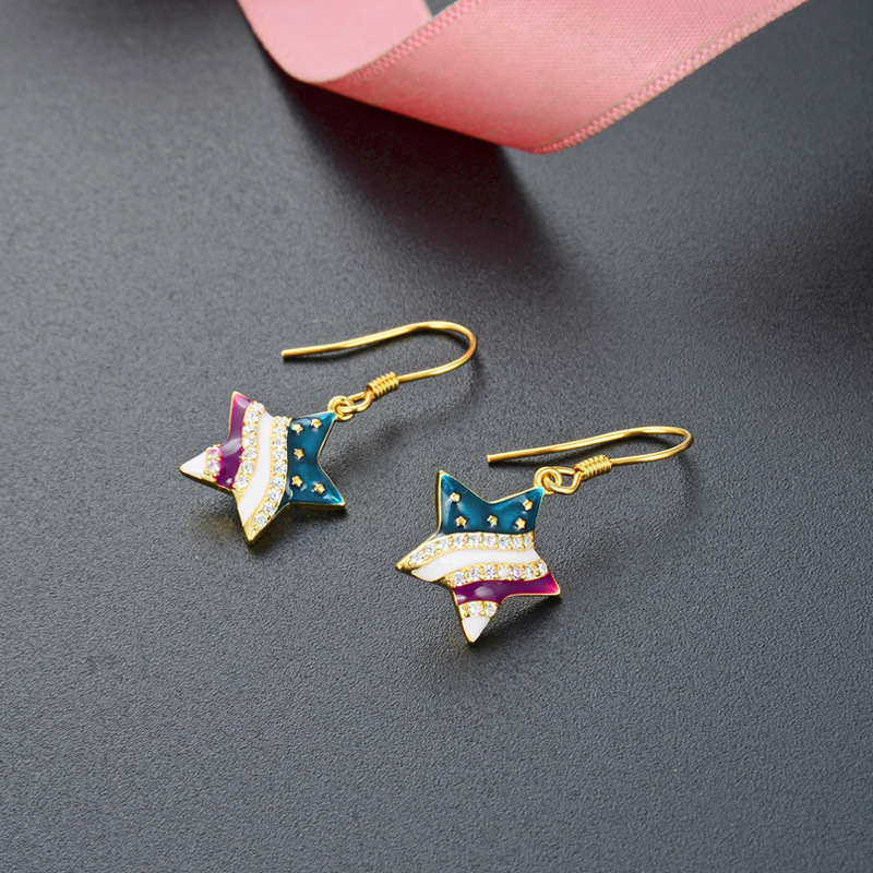 Pendientes de diamantes de aceite de gota de oro 18K s925 gancho de oreja de plata elegante estilo Chanel moda ZIRCON pendientes de estrella de cinco puntas para mujeres