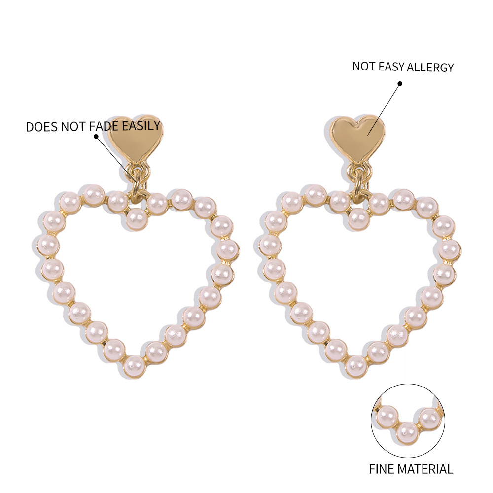 Hot Selling Love Pearl Fashion Diamond Earrings Wholesale Nihaojewelry display picture 3