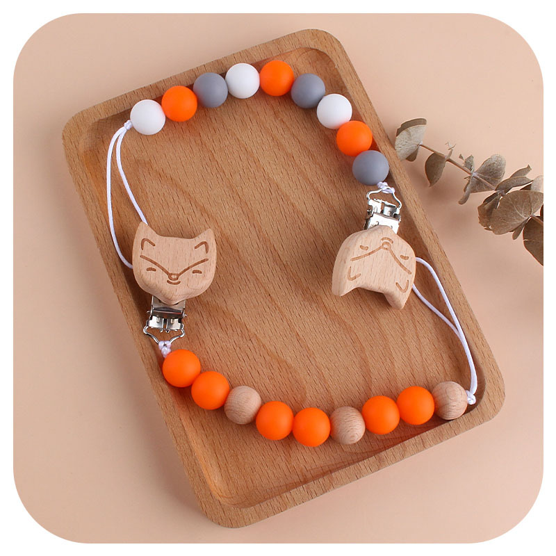 Nueva Beech Fox chupete clip bebé DIY creativo chupete cadena cuentas de silicona de dibujos animados Beech beads Toy teether