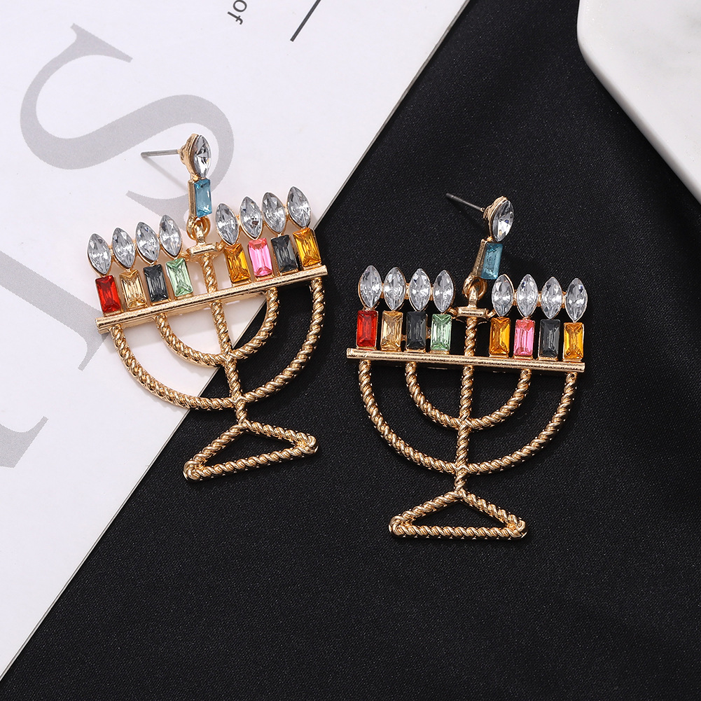 Christmas Series Colorful Diamond Candlestick Earrings display picture 2