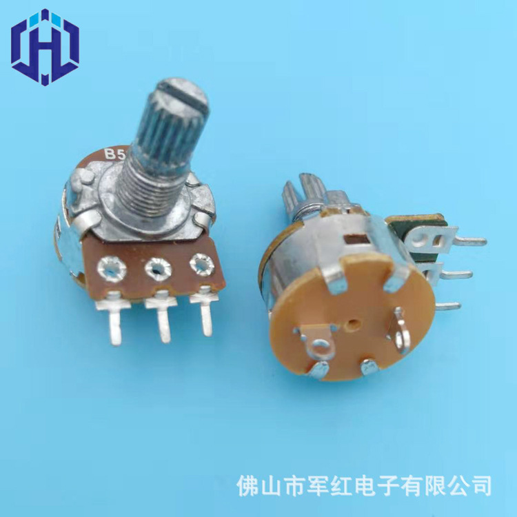 WH148型旋转碳膜开关电位器 三脚圆形开关b500k b50k音响可调