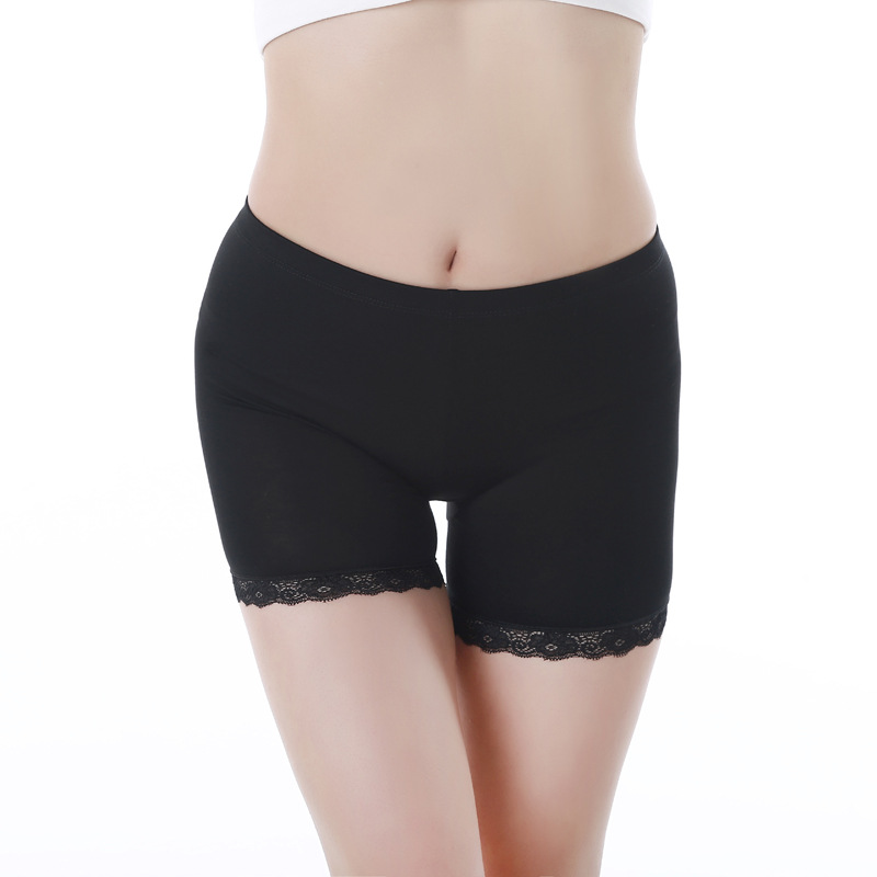 Safety pants are crazy! Ladies lace edge bamboo fiber anti-slip leggings plus fat and big manufacturers sell hot