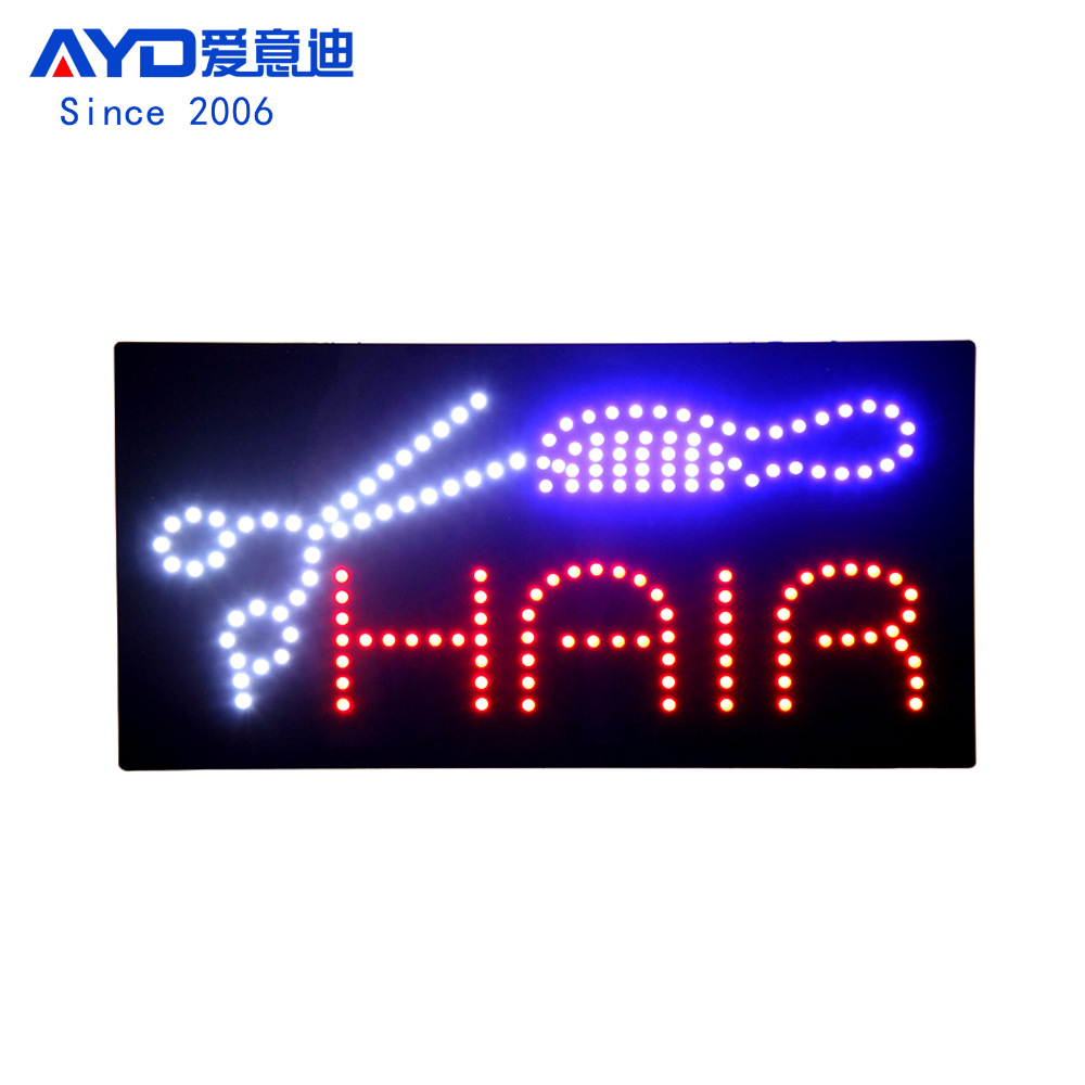 跨境亚马逊货源 LED广告灯牌 理发店招牌 LED Hair Sign 48x24cm
