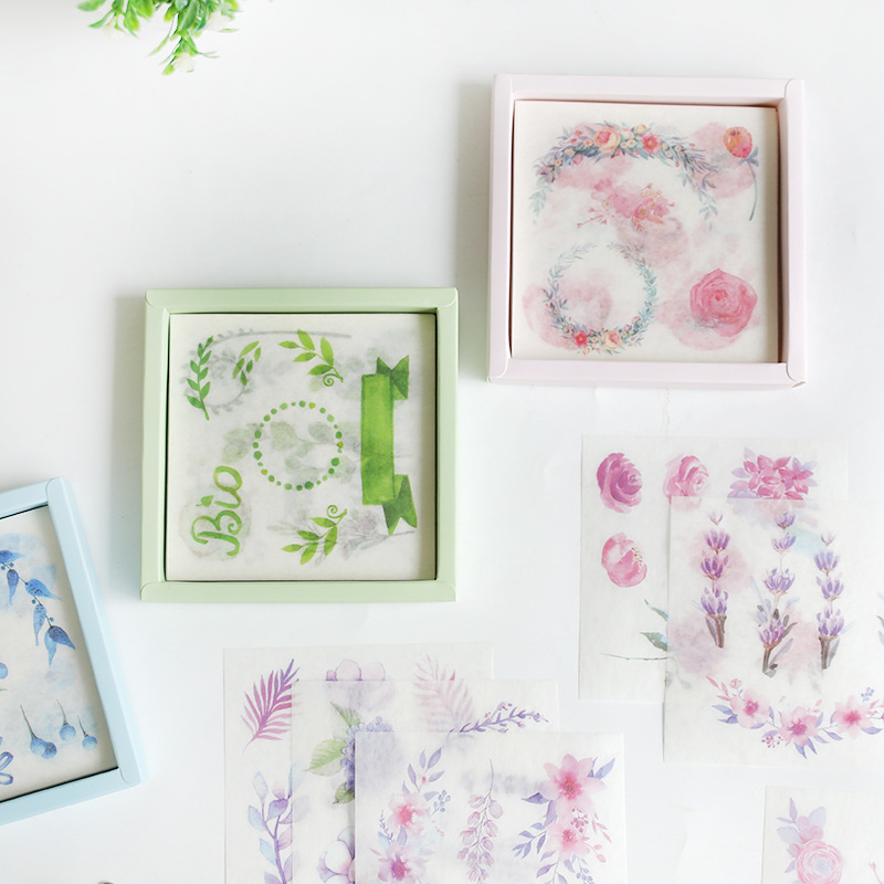 派派妞 小清新盒装50张贴纸薰衣草DIY装饰贴日记手账和纸贴画贴纸