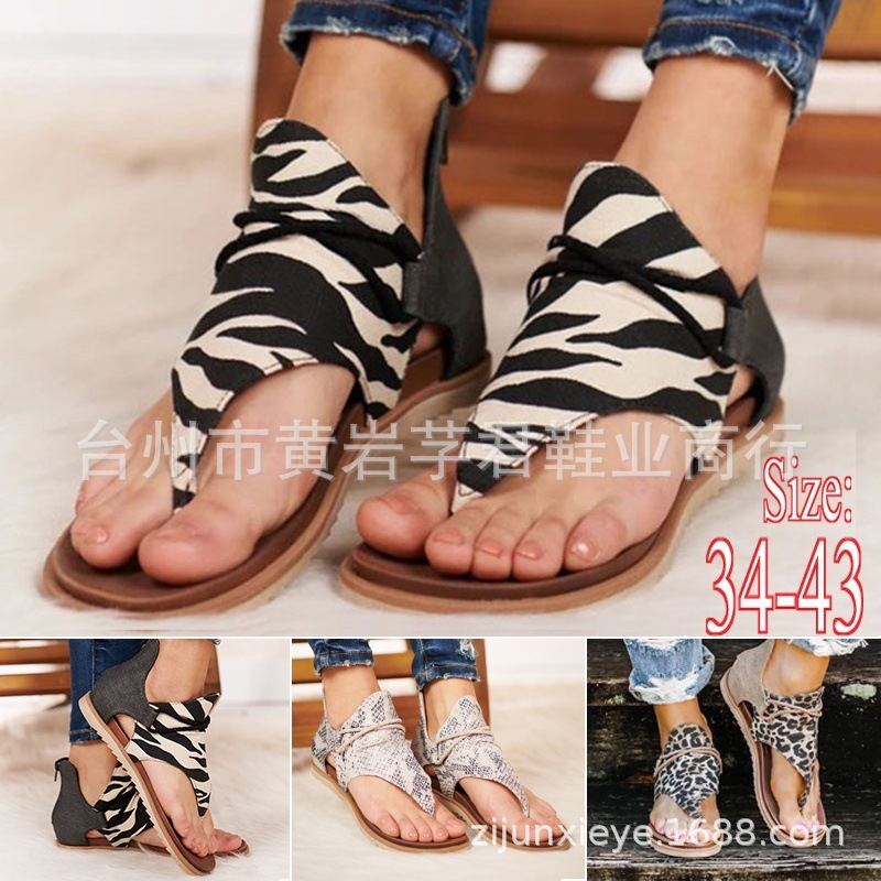 Cross-border amazon leopard print large size Roman sandals for women cross-border non-slip hot style wish flip-flops