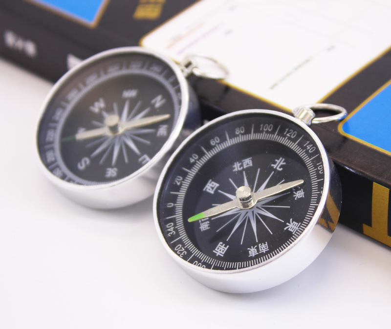 Aluminum Alloy Metal Pocket Compass 44mm with Keychain Portable Chinese Style North Promotional Gift