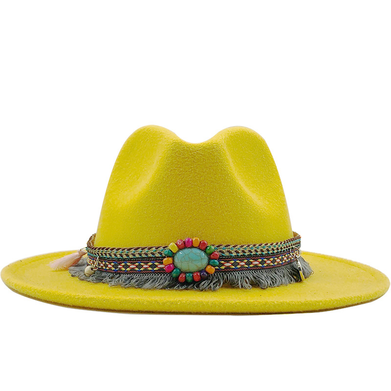 AliExpress Amazon eBay Venta caliente sombrero de lana de las mujeres estilo étnico retro ala plana ala grande Jazz sombrero