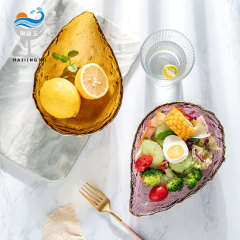 海晶玉 創意ins風金邊水滴玻璃盤子家用錘紋甜品水果沙拉碗盤餐具