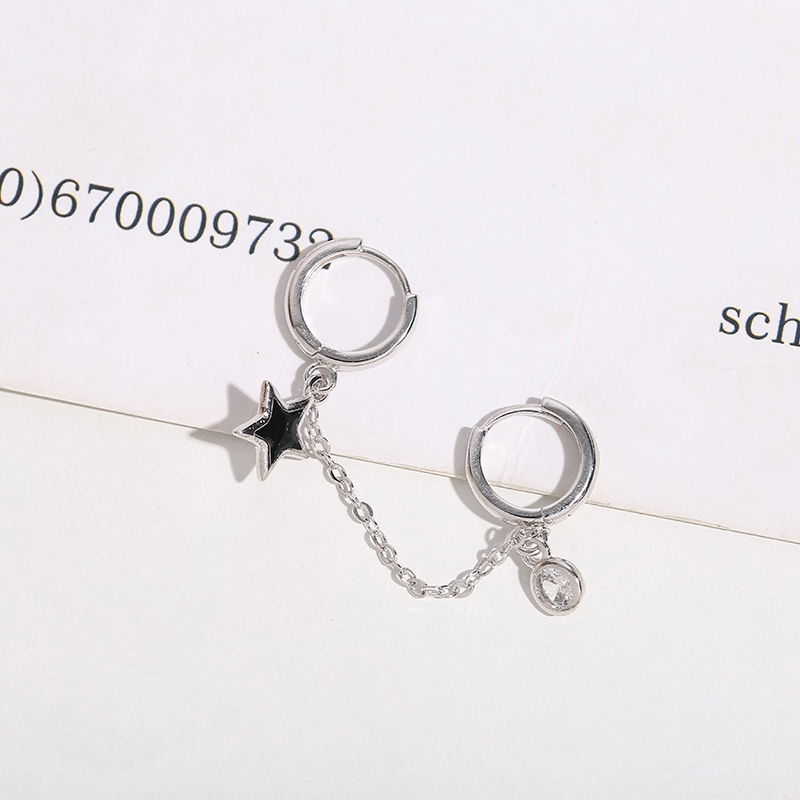 925 plata esterlina doble oreja piercing de una pieza personalizada oreja hebilla anillo coreano simple estrella pendientes femeninos