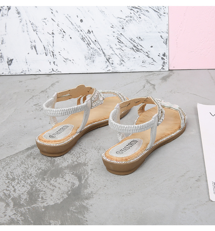 2024 New cross-border large-sized hollowed-out sandals, Bohemian-style women's shoes, summer comfortable flat diamond sandals undefined