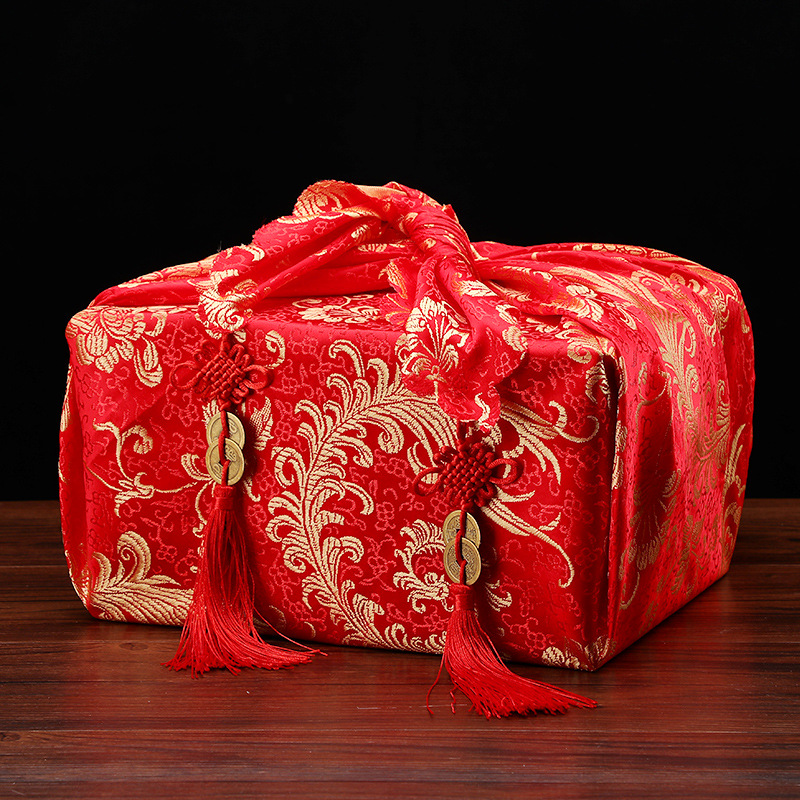 新娘嫁妆包袱皮红布喜品女方结婚用品喜盆包裹布中式婚礼道具