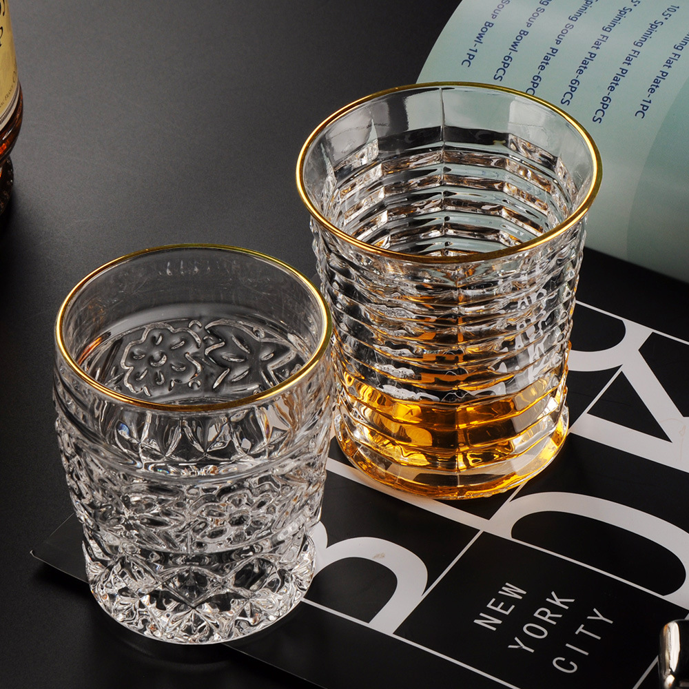 外贸欧式轻奢描金威士忌玻璃杯 水晶玻璃创意高档白兰地杯啤酒杯