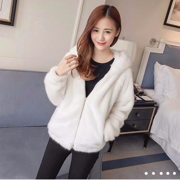 2021 Autumn/winter New Faux Rabbit Hair Loose Thickened Cotton Coat Hooded Fur Mink Fur Down Coat Women's Coat Women's