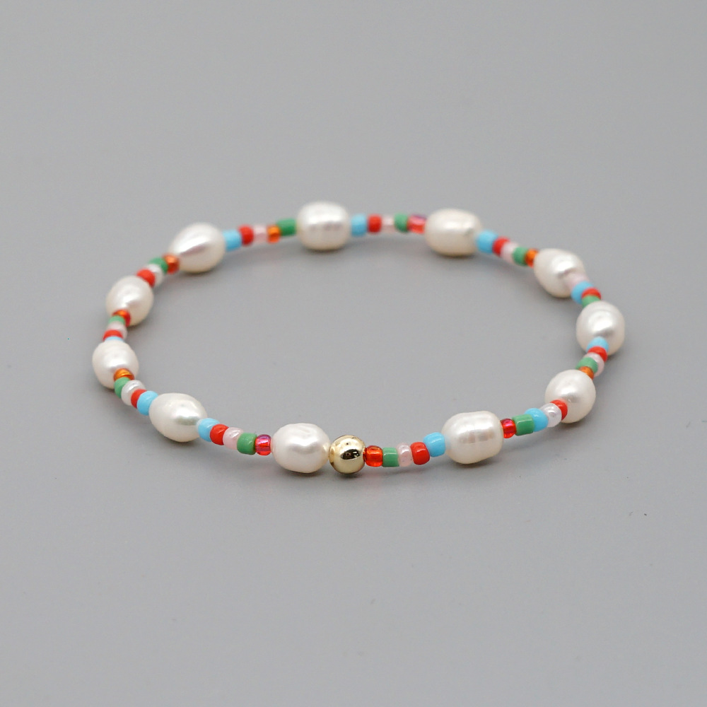 Simple Natural Freshwater Pearl Bracelet Original Design Woven Color Rice Beads Handmade Jewelry Wholesale Nihaojewelry display picture 5