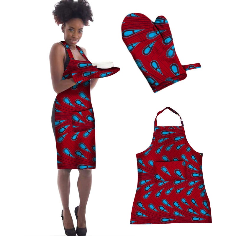 非洲棉質(zhì)民族風(fēng)格印花圍裙套裝微波爐烤箱手套跨境貨源