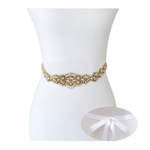 806 European & American Rhinestone Appliqué Belt, Luxurious Wedding Gown Bridal Waistband with Hand-Sewn Crystal Diamond Accents, Rhinestone-Embellished Waist Belt