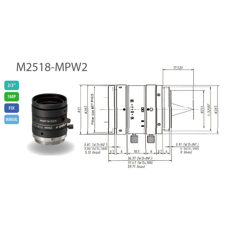 原装日本康标达Computar工业镜头M2518-MPW2-25mm2∕3F1.8-16C口