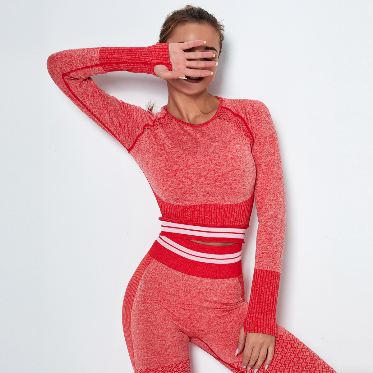 Seamless Knitted Quick-Drying Long-Sleeved Running Yoga Wear NSLX9012