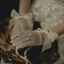 新款韩式新娘婚纱拍照手袖写真配饰白色旅拍写真摄影短蝴蝶结手套