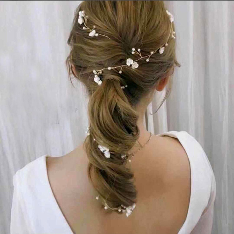 Handgemachte Muschel Perle Blume Geflochtenes Haarband Braut Hochzeit Kopfbedeckung display picture 3