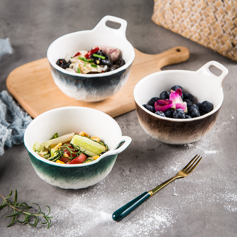 Japonés ins creativo solo oído tazón de cerámica tazón de arroz personalidad hogar sopa tazón ensalada tazón de queso vajilla Nórdica