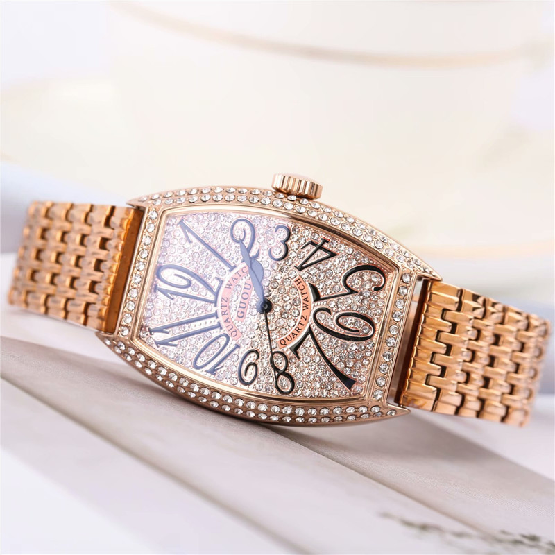 Guou guou nuevo reloj de mujer casual estrellado cristal cuarzo correa de acero calendario tendencia reloj 8200