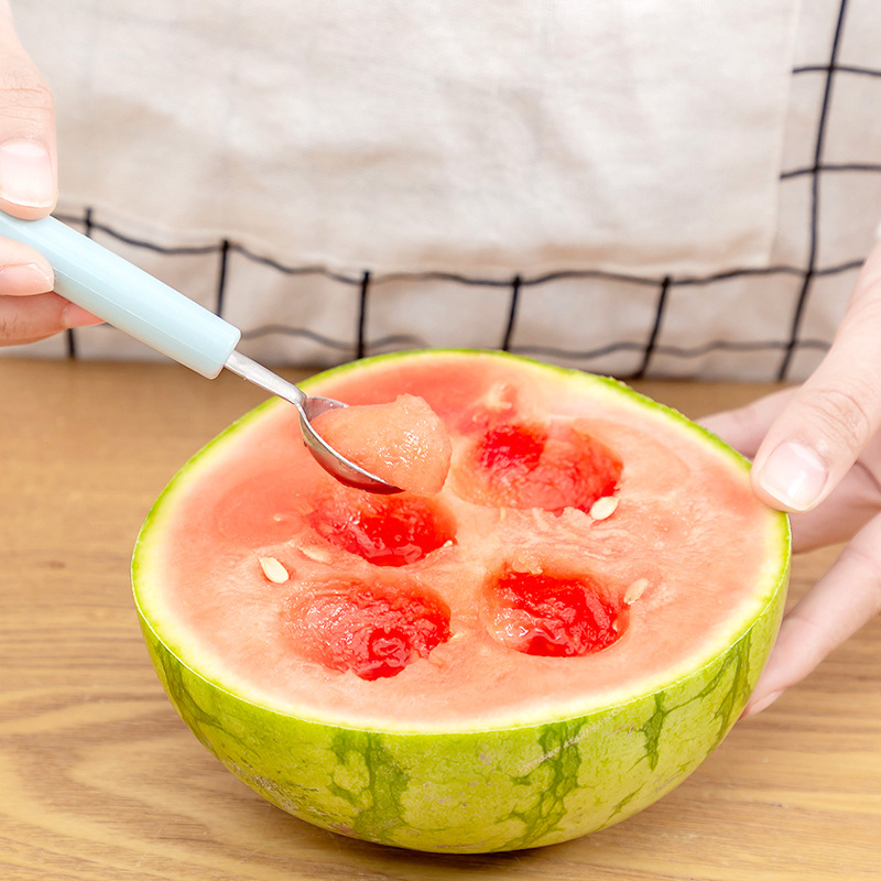 H992 de doble cabeza de acero inoxidable plato de fruta bola excavadora cuchillo de talla corrugado Bola de sandía Dispositivo de talla de fruta excavadora