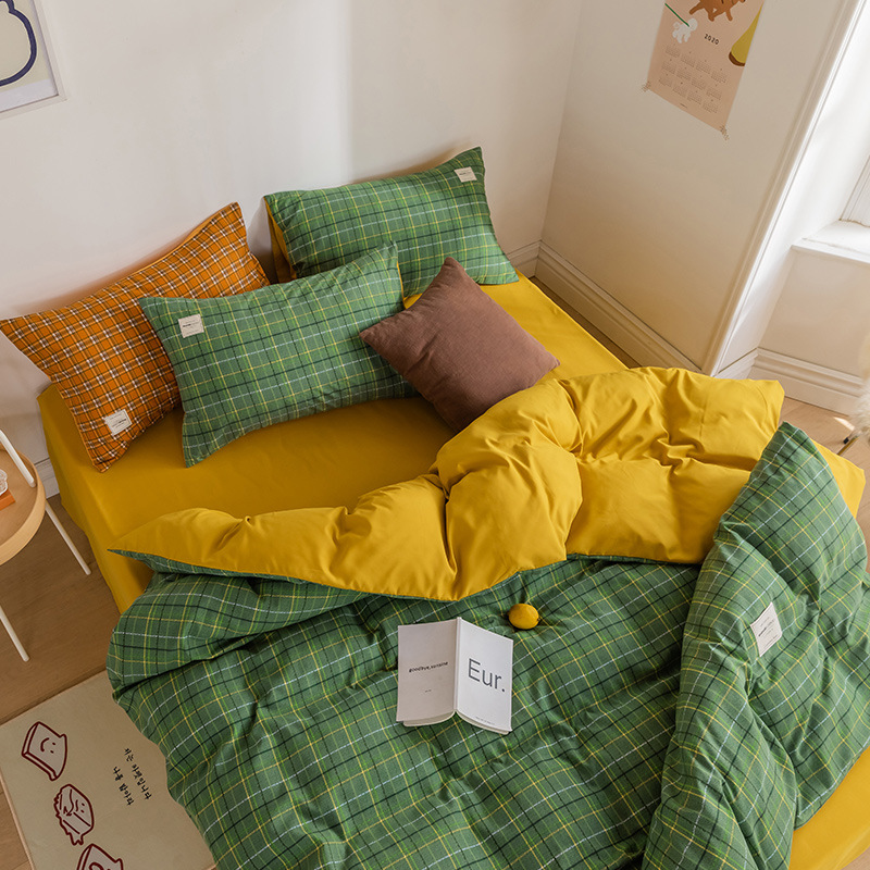 厂家2020新款ins日式北欧格子印花四件套床上用品套件批发代发|ms