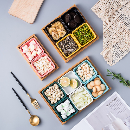 Bamboo wooden tray rectangular tea tray solid wood household kung fu tea set water cup tray Japanese style wooden bread wooden dinner plate