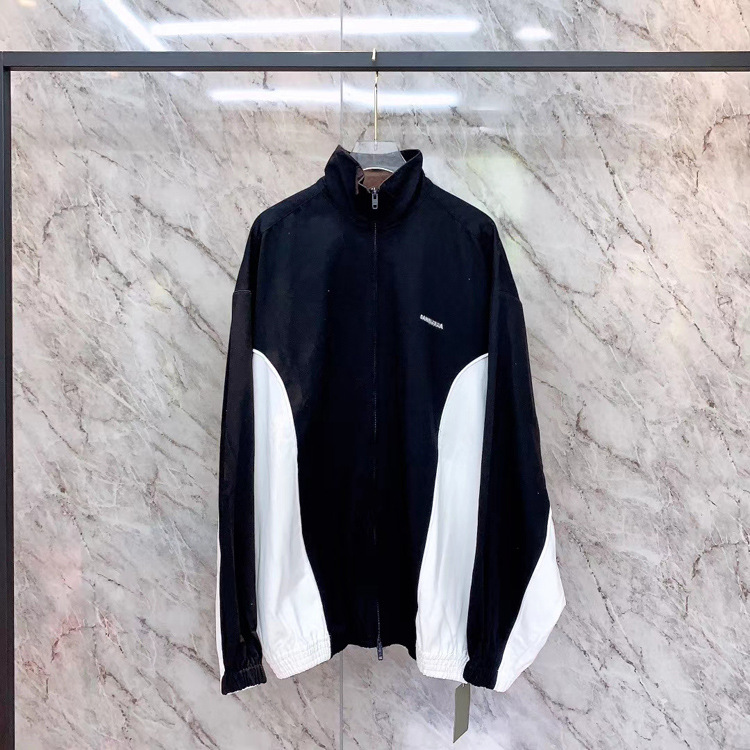 20早秋新款網紅同款黑白拼接字母印花外套夾克男女休閑寬松風衣