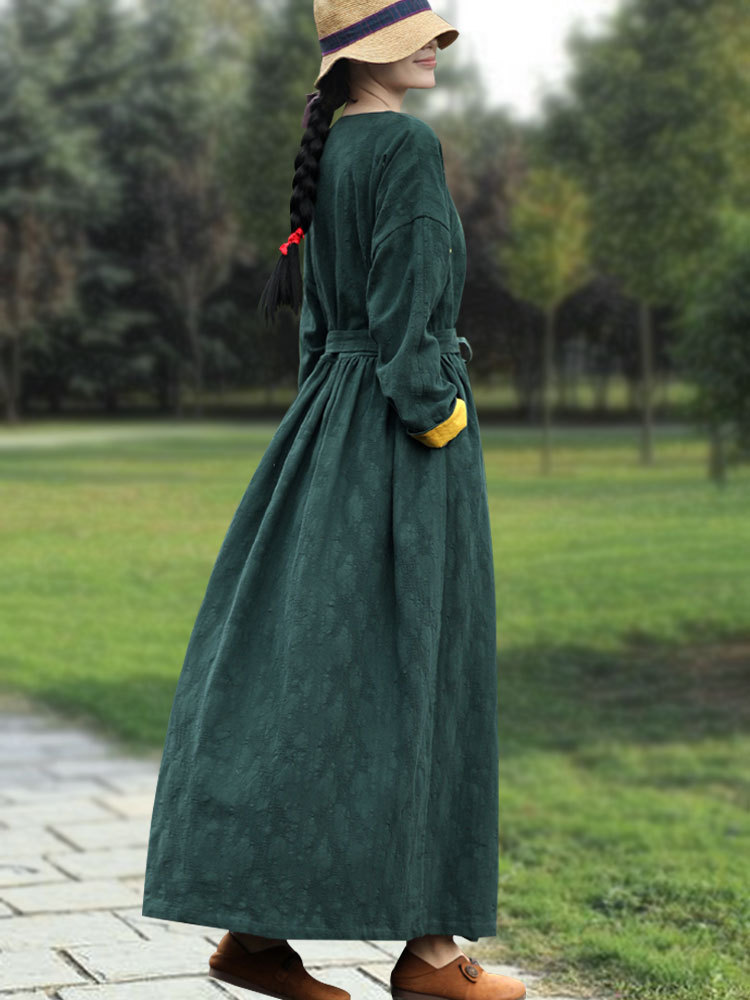 Robe en coton et lin pour femme automne et hiver - Ref 3431716 Image 2