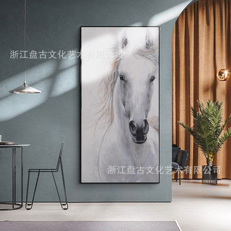 骏马油画 纯手绘帆布画挂画 工厂批量定制外贸家居工艺品
